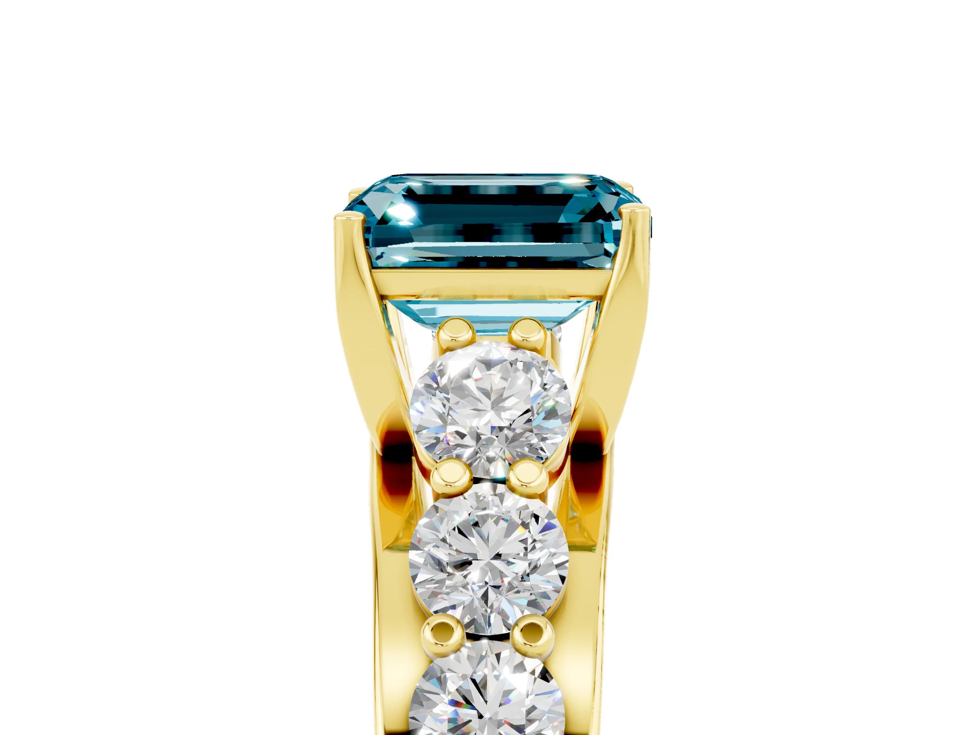 Yellow gold Emerald Cut Blue Topaz Engagement Ring with Pavé Band and Four-Prong Setting_5
