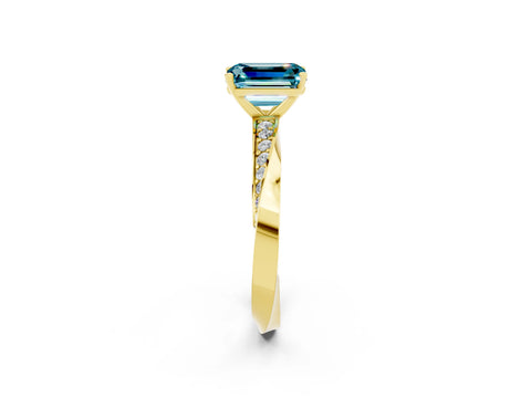 Yellow gold Emerald Cut Blue Topaz Engagement Ring with Side Stone Accents and Four-Prong Setting_29