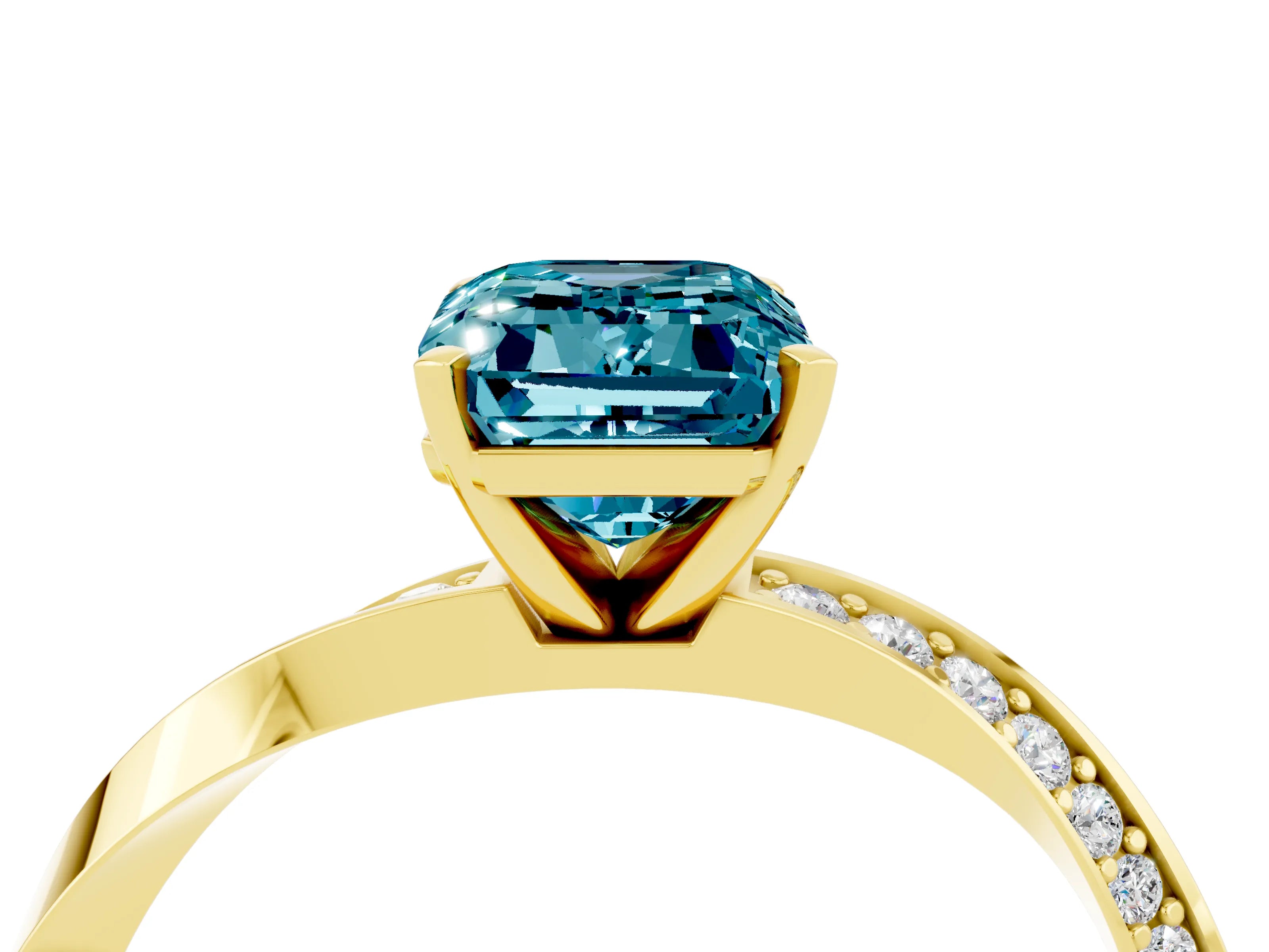 Yellow gold Emerald Cut Blue Topaz Engagement Ring with Side Stone Accents and Four-Prong Setting_31
