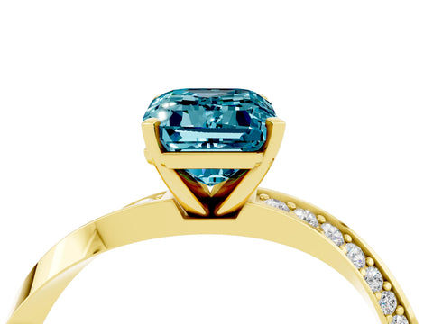 Yellow gold Emerald Cut Blue Topaz Engagement Ring with Side Stone Accents and Four-Prong Setting_31