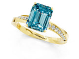 Yellow gold Emerald Cut Blue Topaz Engagement Ring with Side Stone Accents and Four-Prong Setting_61