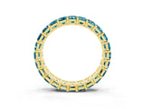 Yellow gold Emerald Cut Blue Topaz Eternity Band with Shared Prong Setting_9