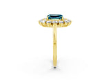 Yellow gold Emerald Cut Blue Topaz Floral Double Halo Engagement Ring with Prong Setting_74