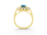 Yellow gold Emerald Cut Blue Topaz Floral Double Halo Engagement Ring with Prong Setting_75