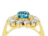 Yellow gold Emerald Cut Blue Topaz Floral Double Halo Engagement Ring with Prong Setting_76