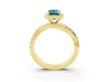 Yellow gold Emerald Cut Blue Topaz Halo Ring with Round Split Shank and Prong Setting_51
