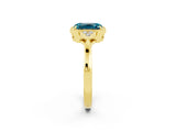 Yellow gold Emerald Cut Blue Topaz Halo Ring with Tapered Band and Four-Prong Setting_2