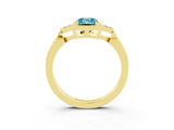 Yellow gold Emerald Cut Blue Topaz Halo Ring with Tapered Band and Four-Prong Setting_3