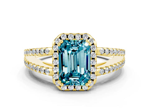 Yellow gold Emerald Cut Blue Topaz Halo Split Shank Engagement Ring_12