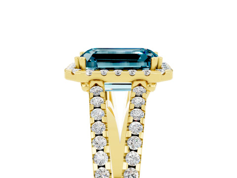 Yellow gold Emerald Cut Blue Topaz Halo Split Shank Engagement Ring_17