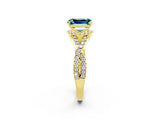 Yellow gold Emerald Cut Blue Topaz  Halo Twist Band Solitaire Prong Setting Ring_38