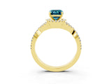 Yellow gold Emerald Cut Blue Topaz  Halo Twist Band Solitaire Prong Setting Ring_39