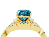 Yellow gold Emerald Cut Blue Topaz  Halo Twist Band Solitaire Prong Setting Ring_40