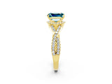 Yellow gold Emerald Cut Blue Topaz  Halo Twist Band Solitaire Prong Setting Ring_44