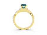 Yellow gold Emerald Cut Blue Topaz  Halo Twist Band Solitaire Prong Setting Ring_45