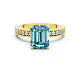 Yellow gold Emerald Cut Blue Topaz Milgrain Pavé Engagement Ring with Four-Prong Setting_12