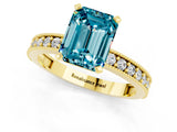 Yellow gold Emerald Cut Blue Topaz Milgrain Pavé Engagement Ring with Four-Prong Setting_13