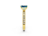 Yellow gold Emerald Cut Blue Topaz Milgrain Pavé Engagement Ring with Four-Prong Setting_14