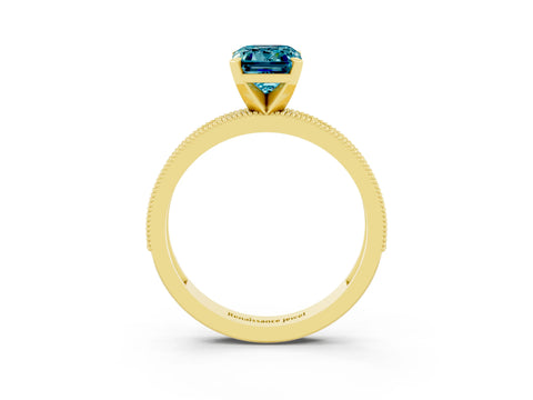 Yellow gold Emerald Cut Blue Topaz Milgrain Pavé Engagement Ring with Four-Prong Setting_15