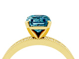 Yellow gold Emerald Cut Blue Topaz Milgrain Pavé Engagement Ring with Four-Prong Setting_16