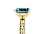 Yellow gold Emerald Cut Blue Topaz Milgrain Pavé Engagement Ring with Four-Prong Setting_17