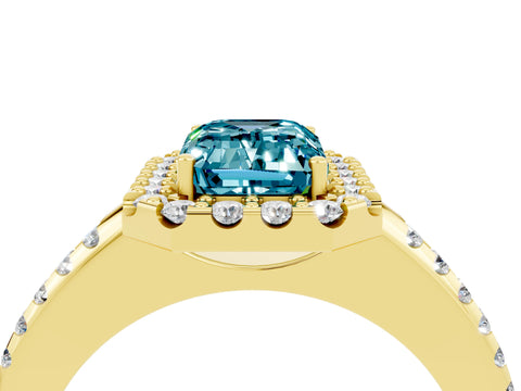 Yellow gold Emerald Cut Blue Topaz Pavé Halo Ring with Four-Prong Setting_16
