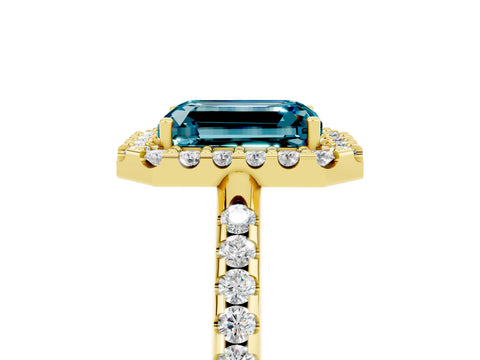 Yellow gold Emerald Cut Blue Topaz Pavé Halo Ring with Four-Prong Setting_17