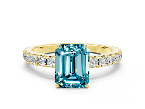 Yellow gold Emerald Cut Blue Topaz Pavé Solitaire Engagement Ring with Four-Prong Setting_12