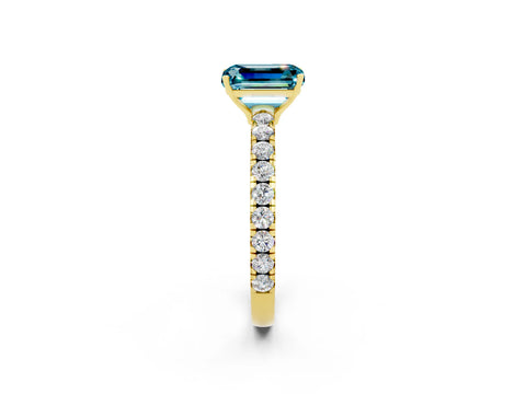 Yellow gold Emerald Cut Blue Topaz Pavé Solitaire Engagement Ring with Four-Prong Setting_14