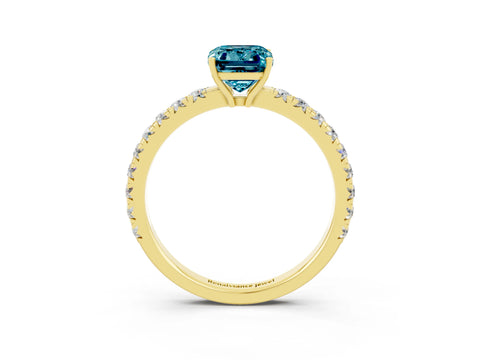 Yellow gold Emerald Cut Blue Topaz Pavé Solitaire Engagement Ring with Four-Prong Setting_15