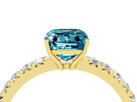 Yellow gold Emerald Cut Blue Topaz Pavé Solitaire Engagement Ring with Four-Prong Setting_16