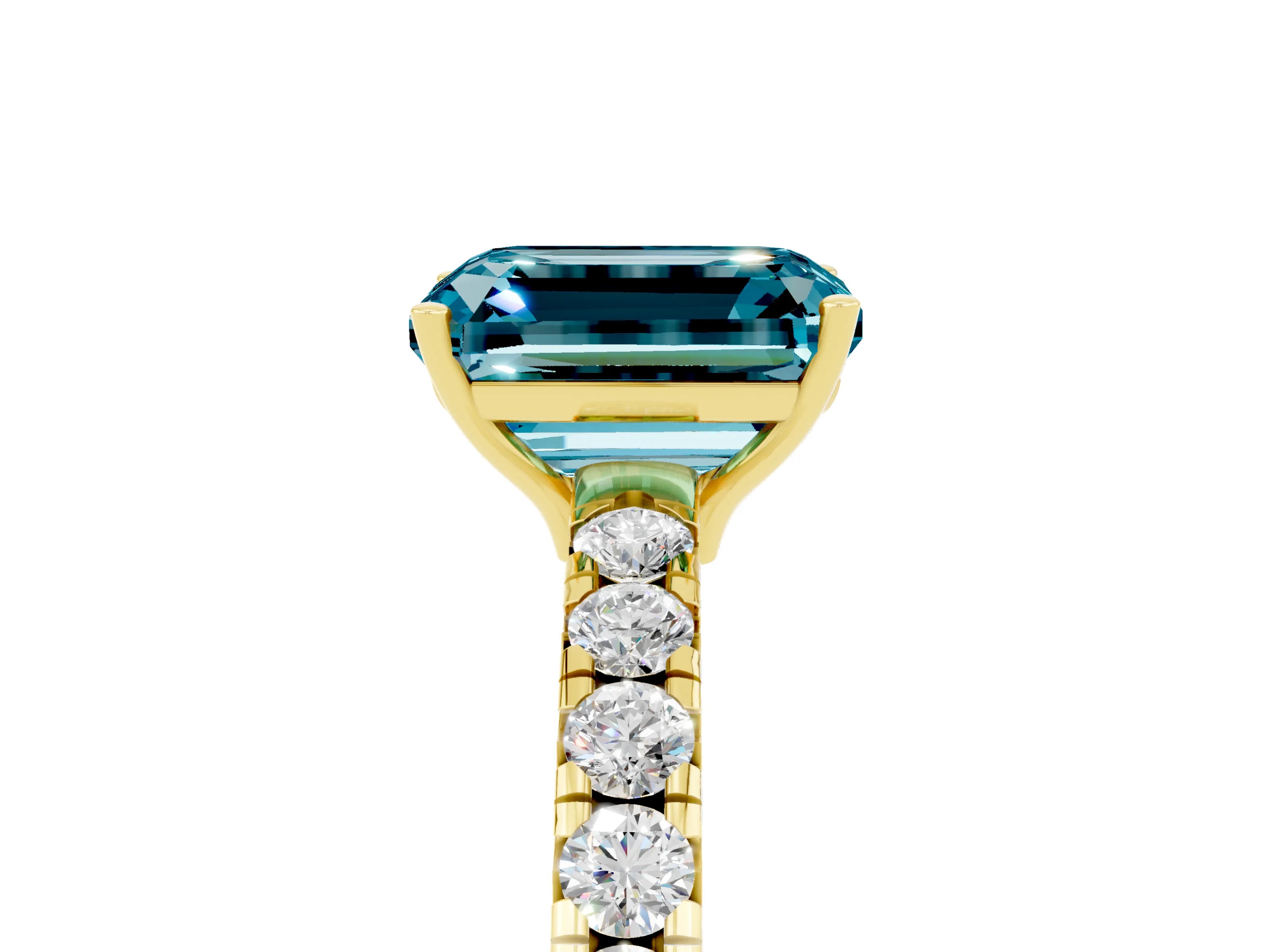 Yellow gold Emerald Cut Blue Topaz Pavé Solitaire Engagement Ring with Four-Prong Setting_17