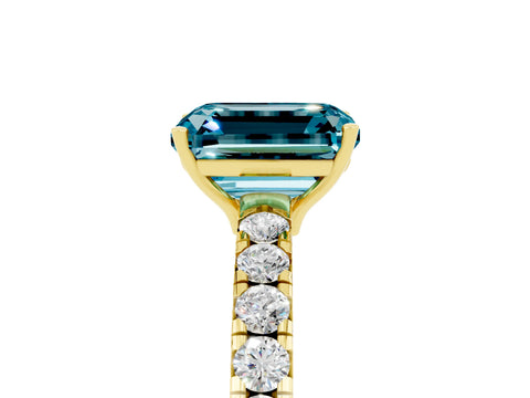 Yellow gold Emerald Cut Blue Topaz Pavé Solitaire Engagement Ring with Four-Prong Setting_17