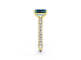 Yellow gold Emerald Cut Blue Topaz Pavé Solitaire Ring with Round Band and Prong Setting_26
