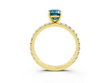 Yellow gold Emerald Cut Blue Topaz Pavé Solitaire Ring with Round Band and Prong Setting_27