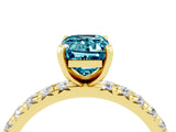 Yellow gold Emerald Cut Blue Topaz Pavé Solitaire Ring with Round Band and Prong Setting_28