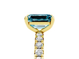 Yellow gold Emerald Cut Blue Topaz Pavé Solitaire Ring with Round Band and Prong Setting_29