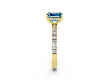 Yellow gold Emerald Cut Blue Topaz Pave Band Solitaire Ring with Four-Prong Setting_38