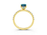 Yellow gold Emerald Cut Blue Topaz Pave Band Solitaire Ring with Four-Prong Setting_39