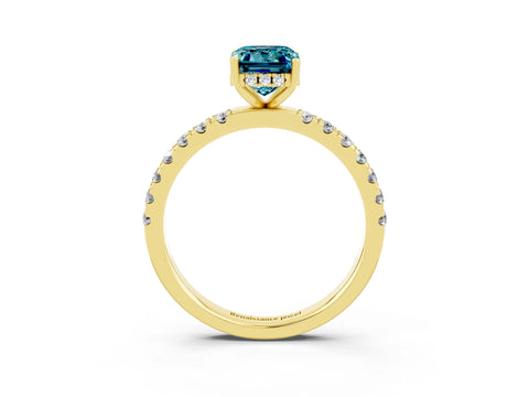 Yellow gold Emerald Cut Blue Topaz Pave Band Solitaire Ring with Four-Prong Setting_39