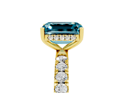 Yellow gold Emerald Cut Blue Topaz Pave Band Solitaire Ring with Four-Prong Setting_41