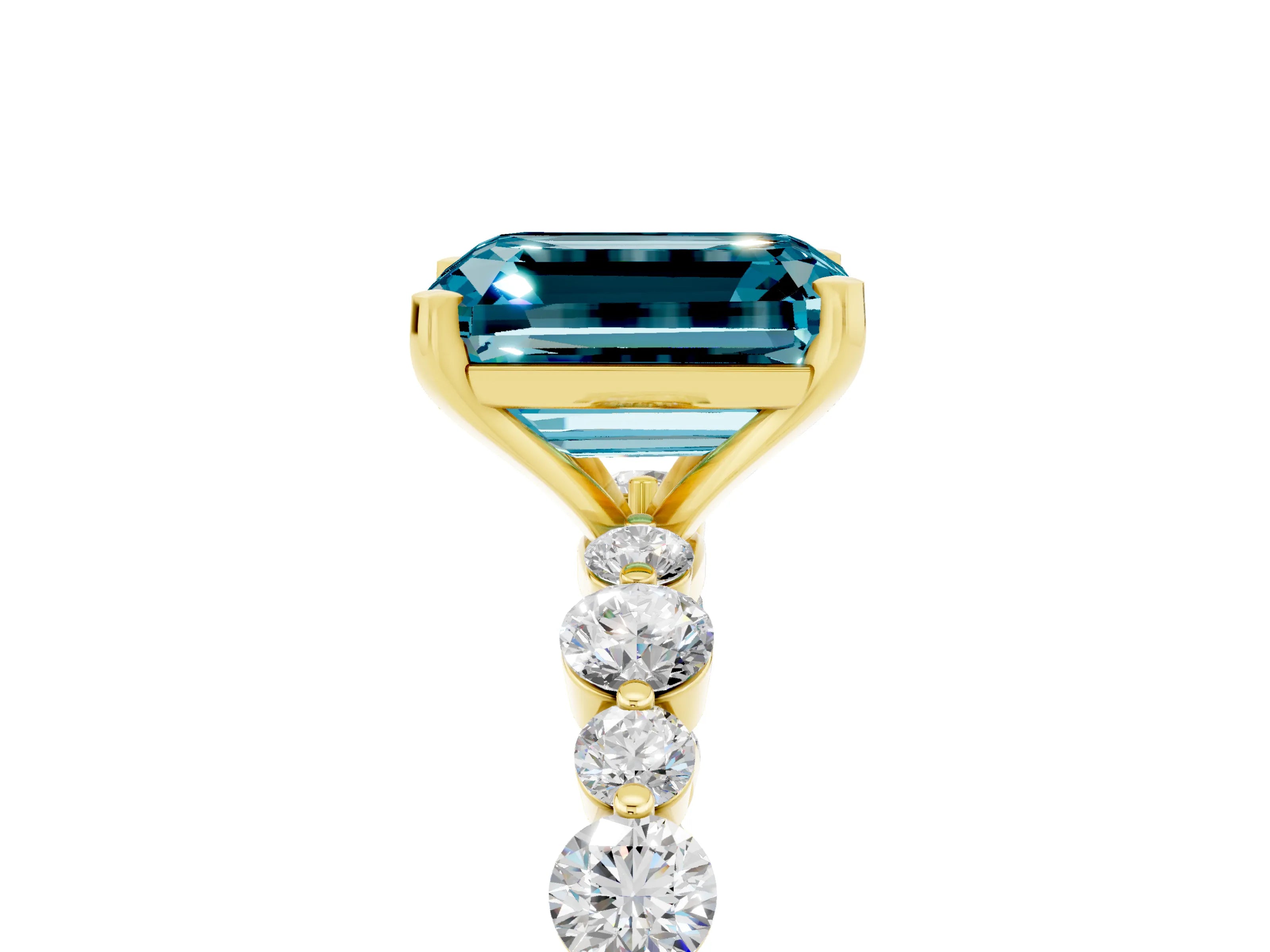 Yellow gold Emerald Cut Blue Topaz Prong Set Engagement Ring with Pavé Band_5