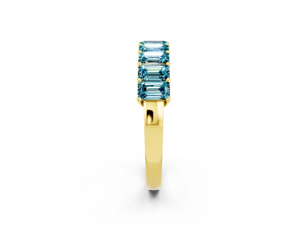 Yellow gold Emerald Cut Blue Topaz Prong-Set Eternity Band