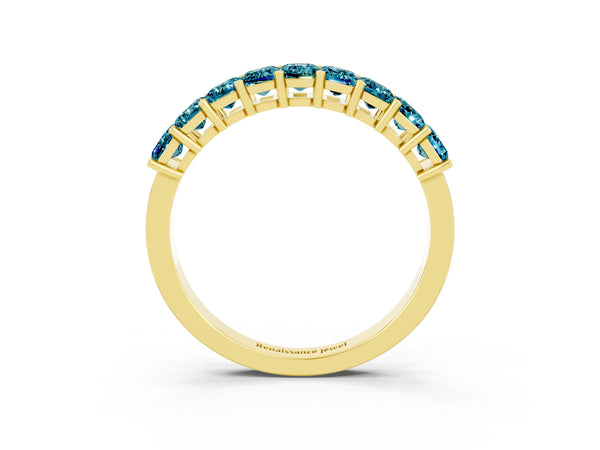 Yellow gold Emerald Cut Blue Topaz Prong-Set Eternity Band