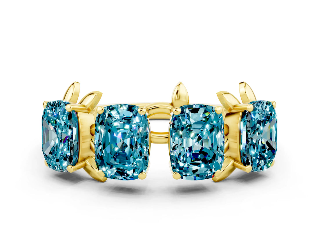 Yellow gold Emerald Cut Blue Topaz Prong-Set Half Eternity Band_18