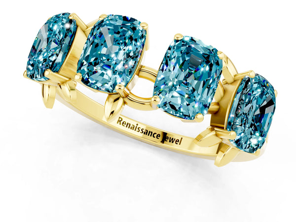 Yellow gold Emerald Cut Blue Topaz Prong-Set Half Eternity Band