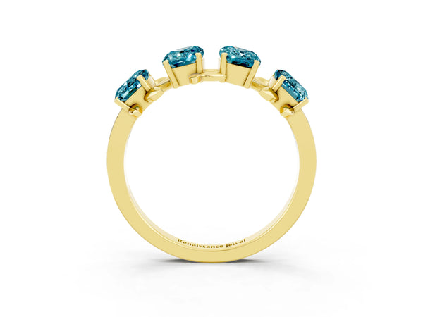 Yellow gold Emerald Cut Blue Topaz Prong-Set Half Eternity Band
