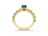 Yellow gold Emerald Cut Blue Topaz Prong Setting with Side Stones on a Pave Band_3