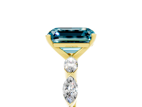 Yellow gold Emerald Cut Blue Topaz Ring with Marquise Side Stones and Prong Setting_5