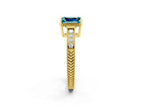 Yellow gold Emerald Cut Blue Topaz Ring with Milgrain Pavé Band and Four-Prong Setting_14